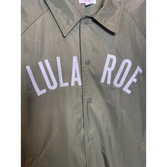 LuLaRoe Women's Snap Button Rain Outdoor Windbreaker Jacket Spell Out Sz Lg - Picture 4 of 7